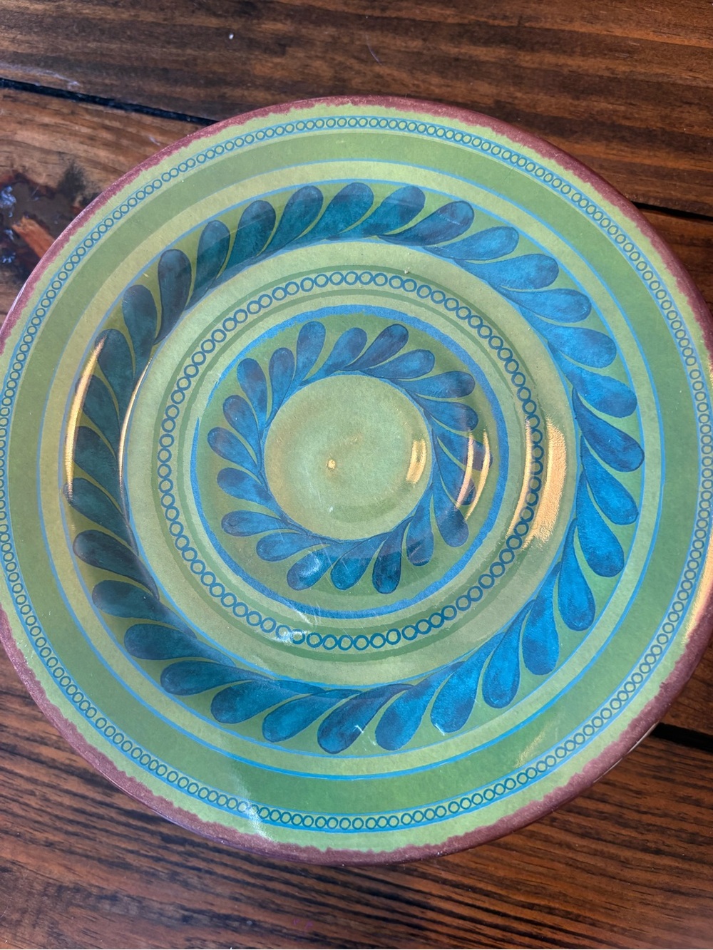 oHome Melamine Dessert Salad Plate Green Blue Mediterranean Floral